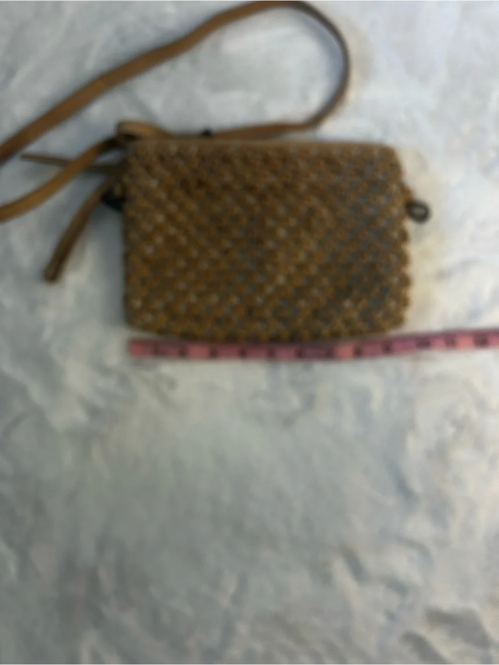 Woven Leather Crossbody Bag Tan Boho Shoulder Purse Neutral Basket Weave